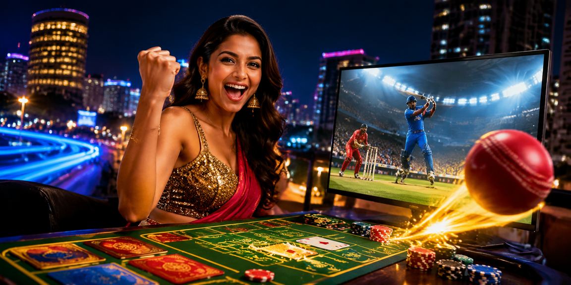 Bangalore MG Road busy street with cricket betting neon signs